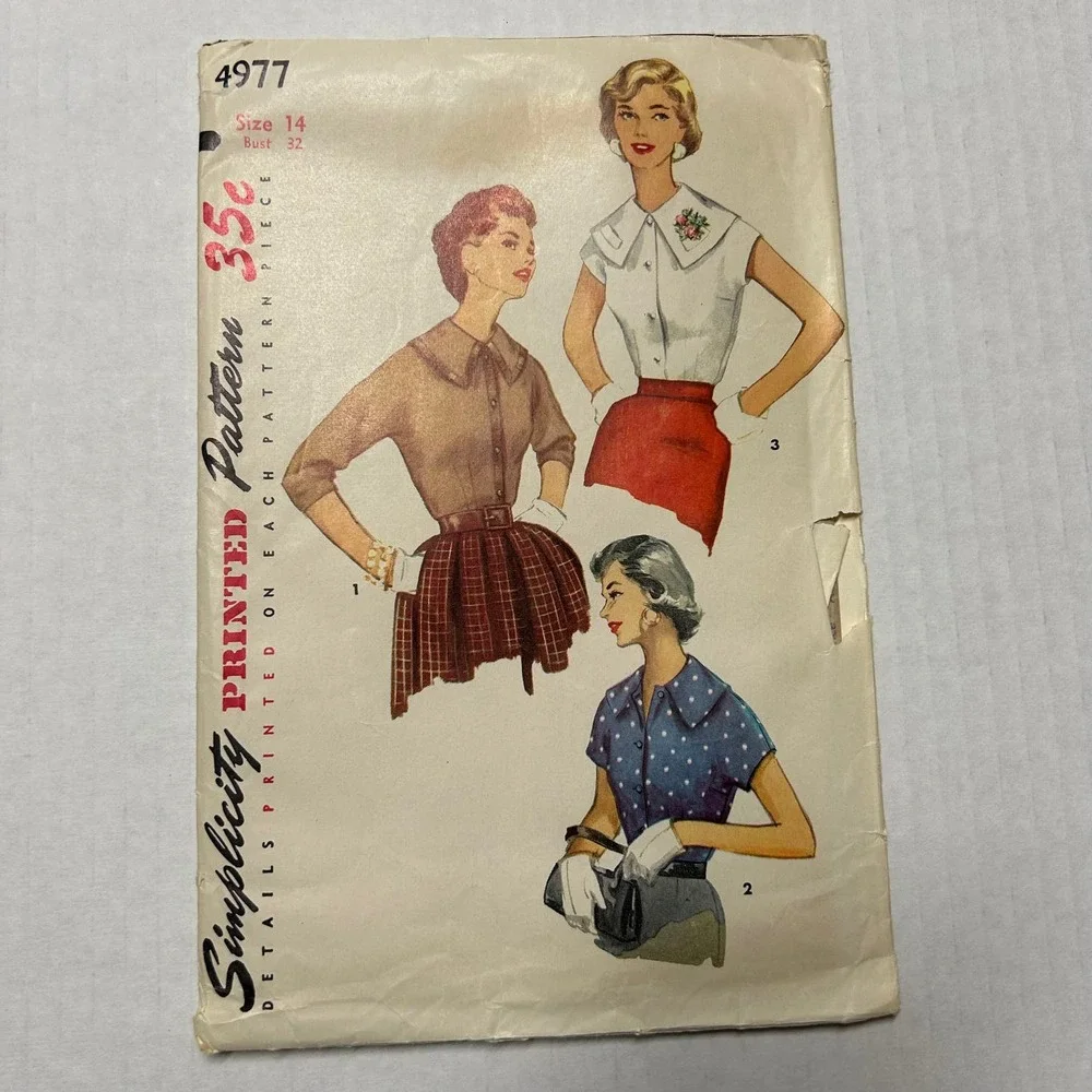 Simplicity Vintage 1950's Pattern #4977 Misses Blouse Size 14‎